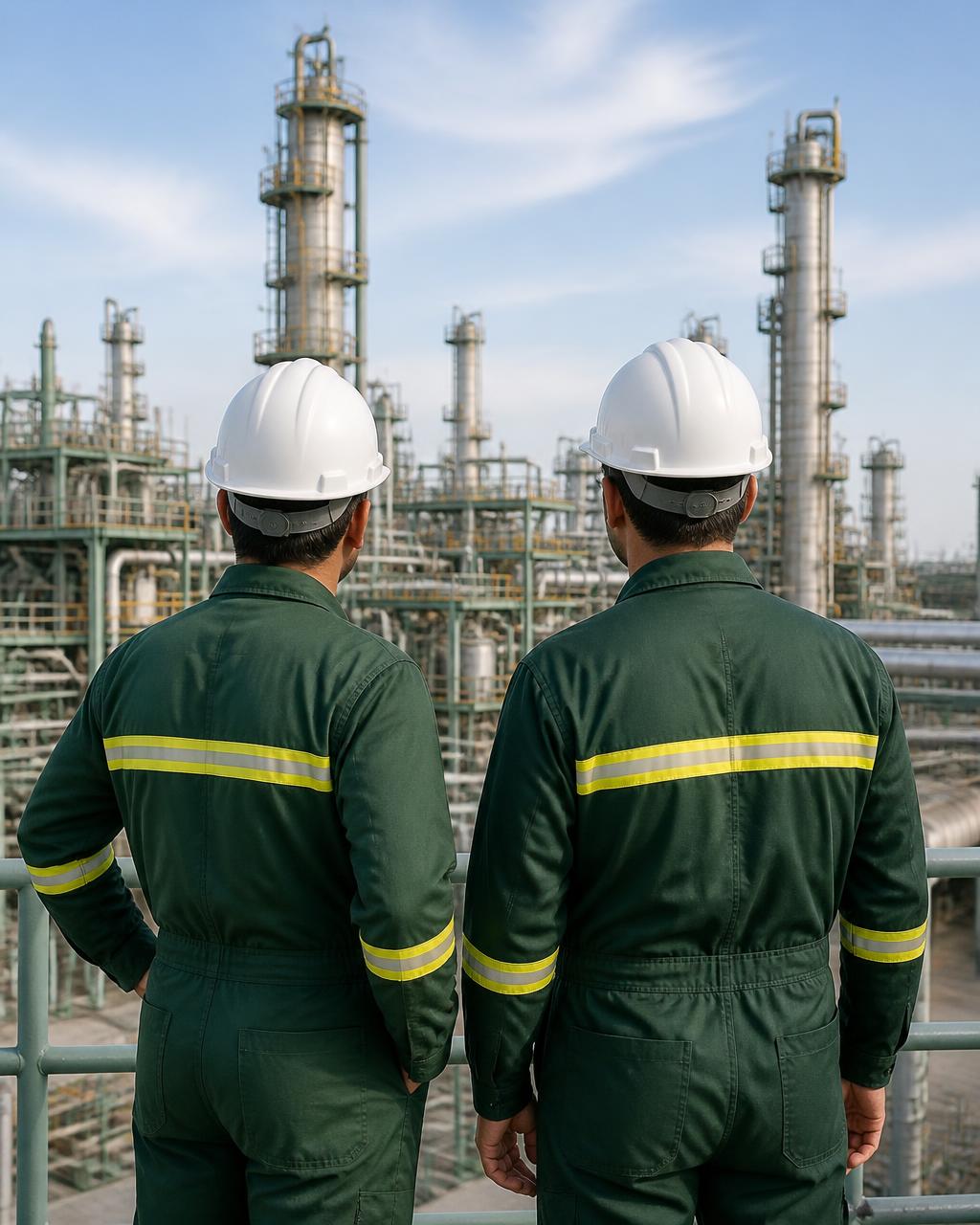 Thandumusa site personnel in PPE overlooking an industrial plant
